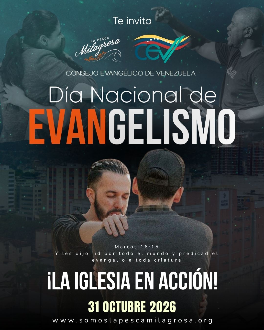 Líderes orando antes de una jornada evangelística