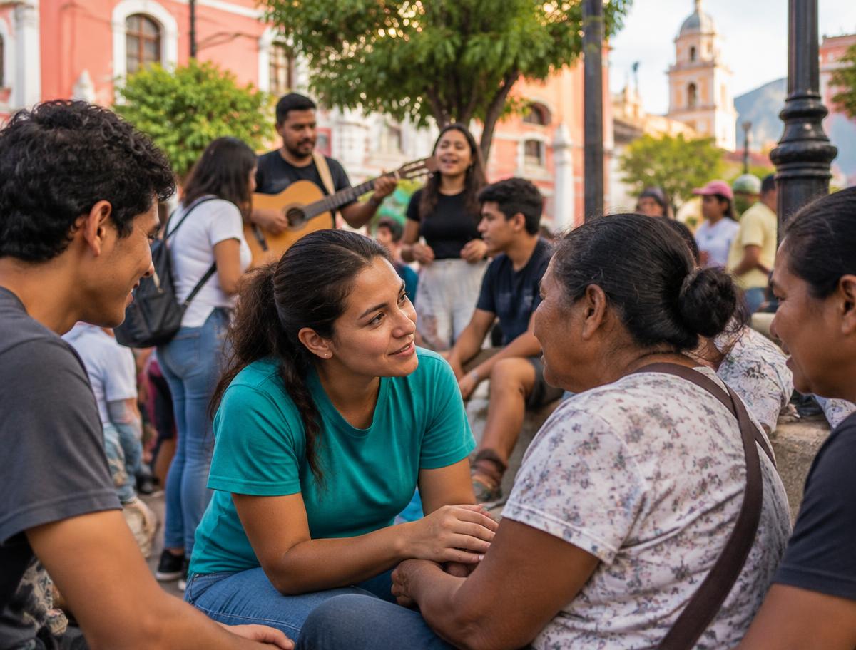 Voluntarios escuchando y acompañando a una comunidad